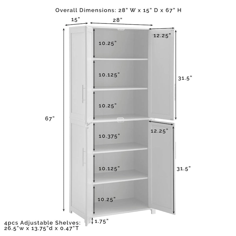 Tall Kitchen Storage Pantry - 28W x 15D x 67H