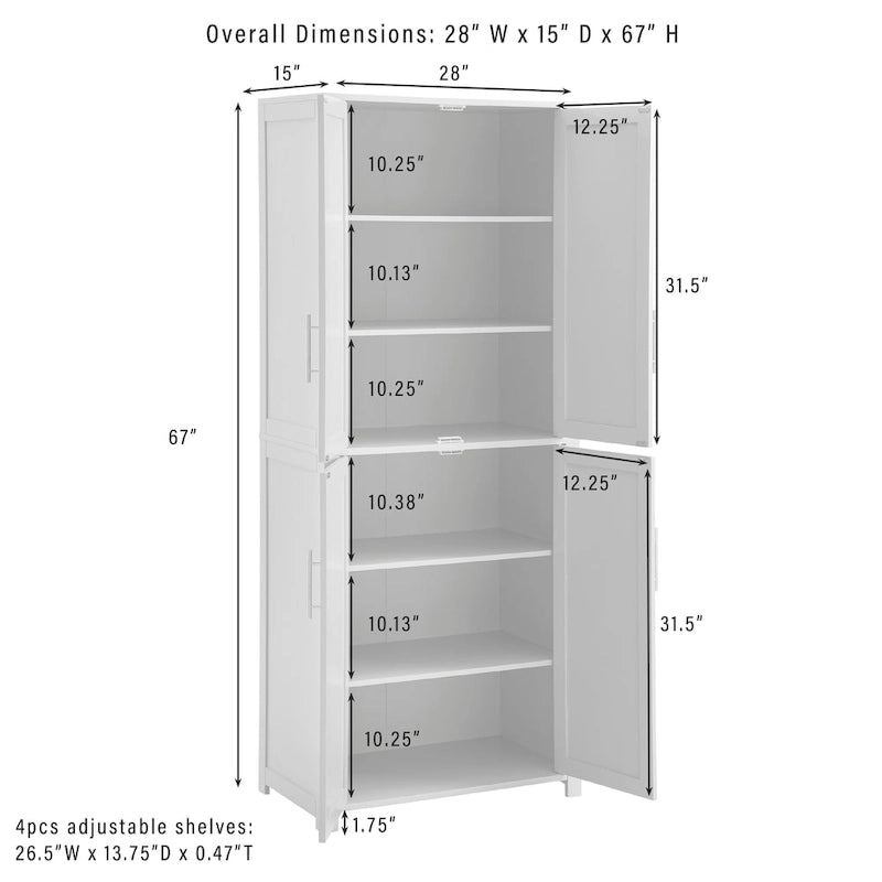 Tall Kitchen Storage Pantry - 28W x 15D x 67H