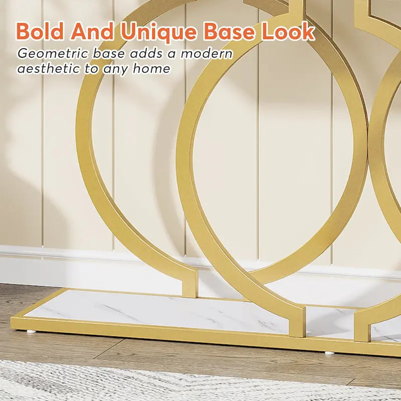 55 inch Gold Console Table, Faux Marble Entryway Table Narrow Long Sofa Table, Modern Accent Table for Living Room