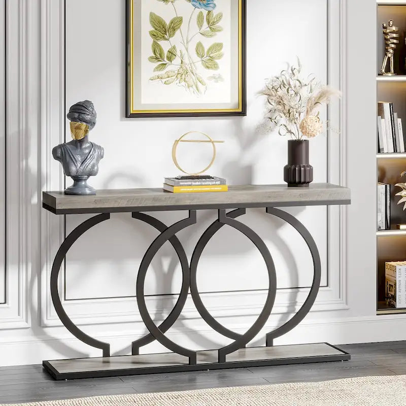 55 inch Gold Console Table, Faux Marble Entryway Table Narrow Long Sofa Table, Modern Accent Table for Living Room