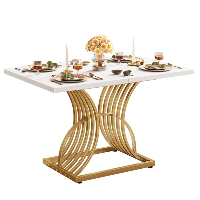 Rectangular Dining Table for 4 - White and Gold, 46.9"L