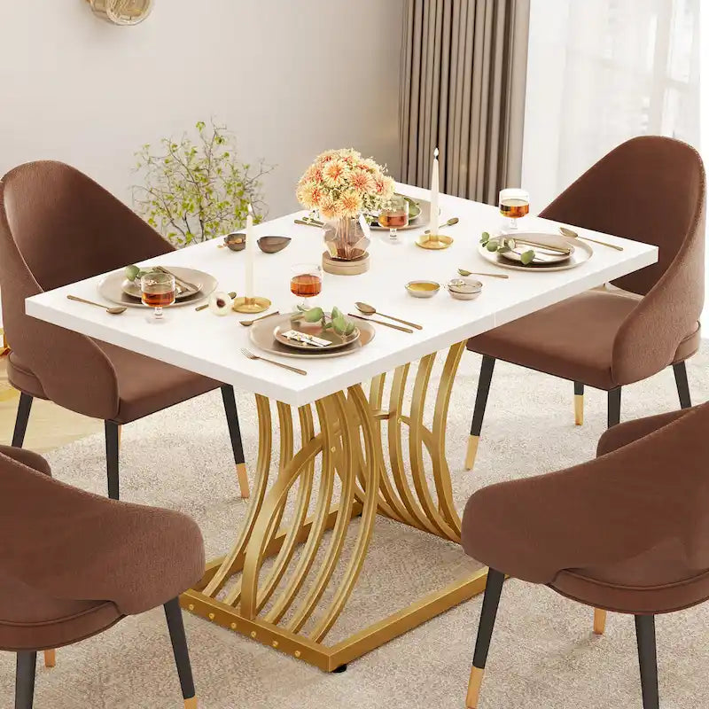 Rectangular Dining Table for 4 - White and Gold, 46.9"L