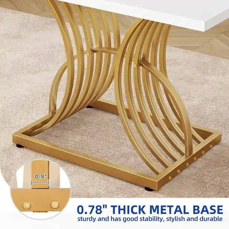 Rectangular Dining Table for 4 - White and Gold, 46.9"L