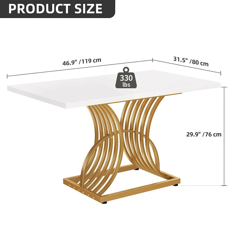 Rectangular Dining Table for 4 - White and Gold, 46.9"L