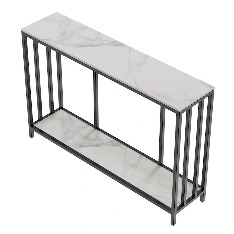 2-Tier Sintered Stone Console Table with Black Metal Frame - 47.2"L