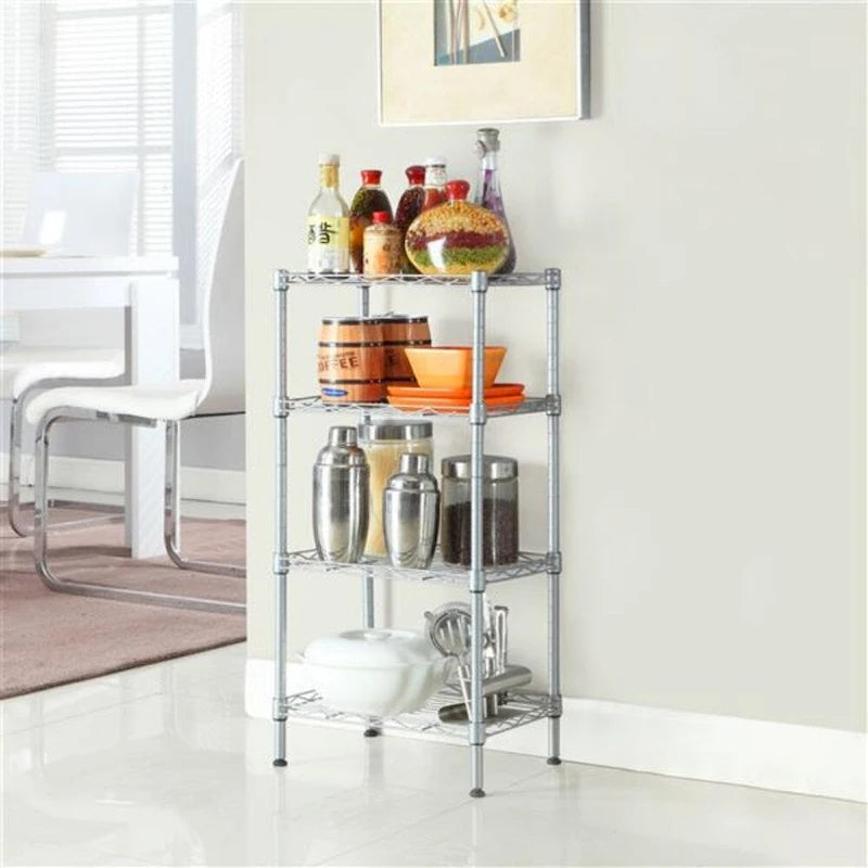 4-Shelf Carbon Steel Assembly Storage Rack - Silver Grey