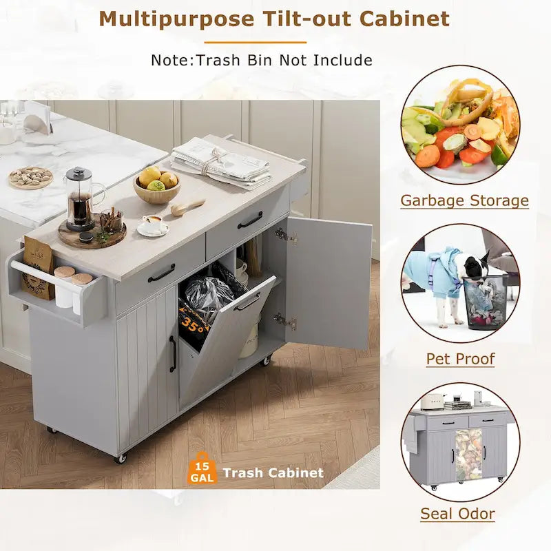 Kitchen Island with Trash Can Storage Cabinet