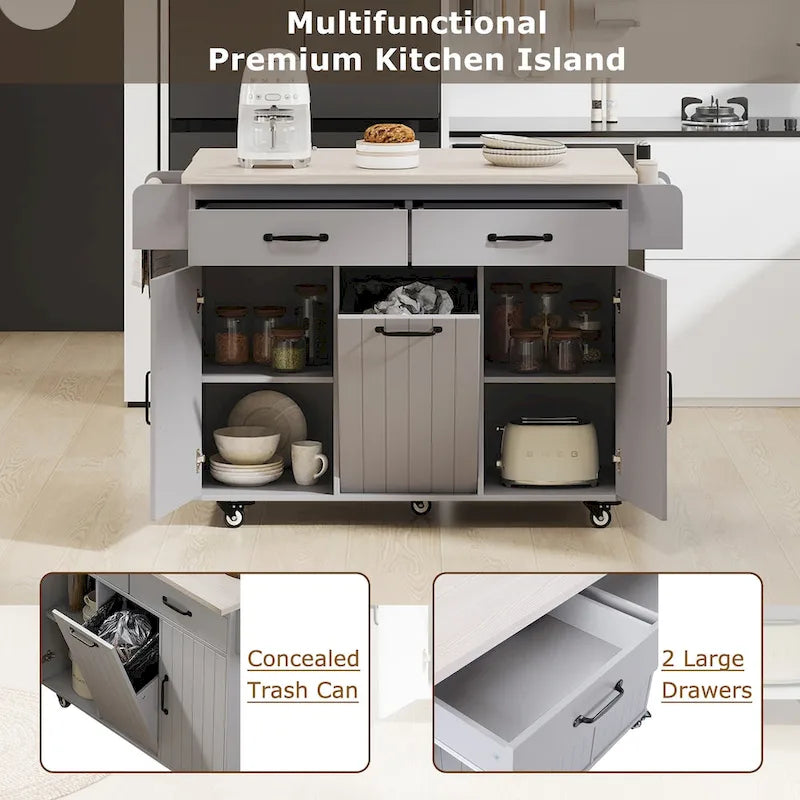 Kitchen Island with Trash Can Storage Cabinet