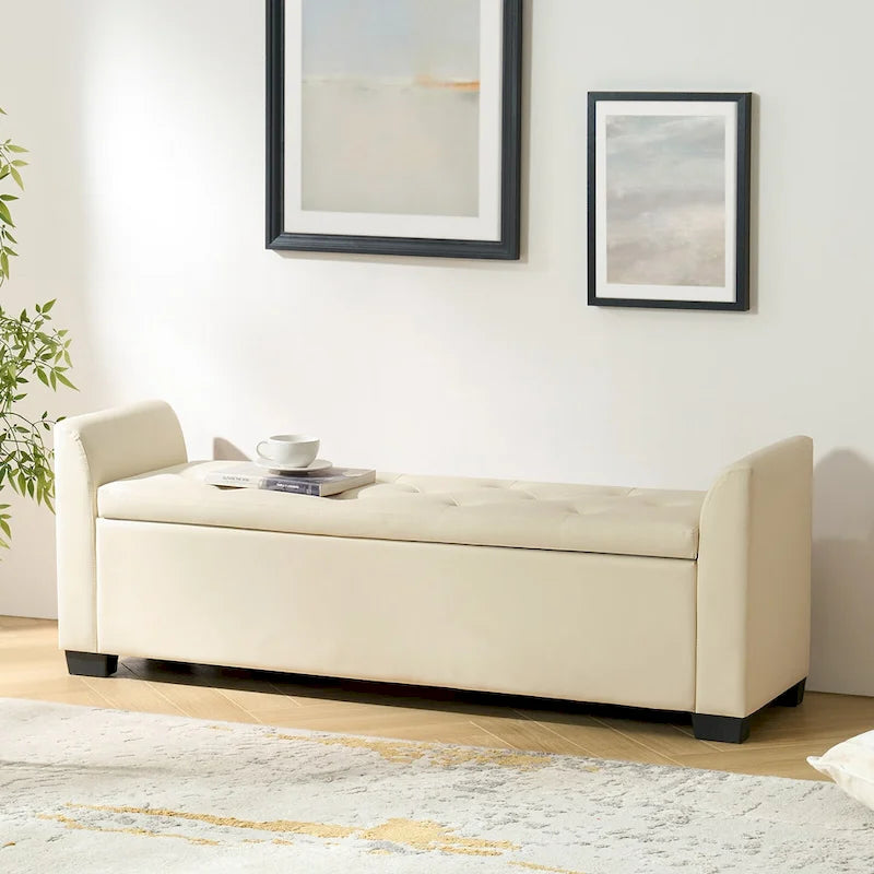 Traditional Tufted Storage Bench with Flared Arms - 57.75"W