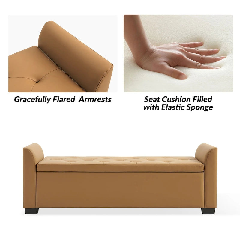 Traditional Tufted Storage Bench with Flared Arms - 57.75"W