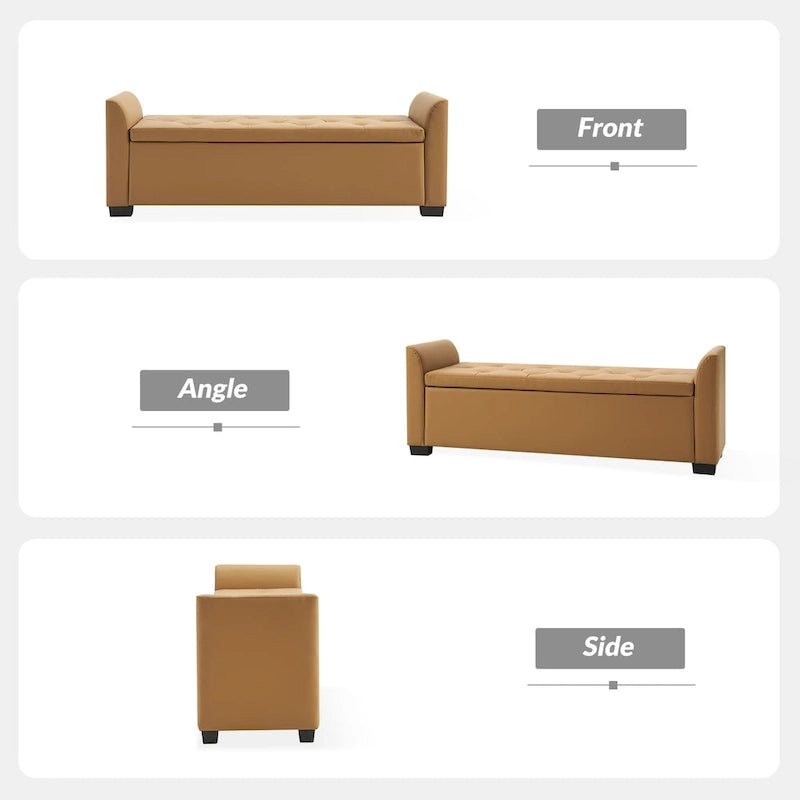 Traditional Tufted Storage Bench with Flared Arms - 57.75"W