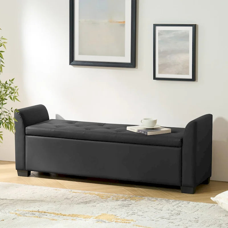 Traditional Tufted Storage Bench with Flared Arms - 57.75"W