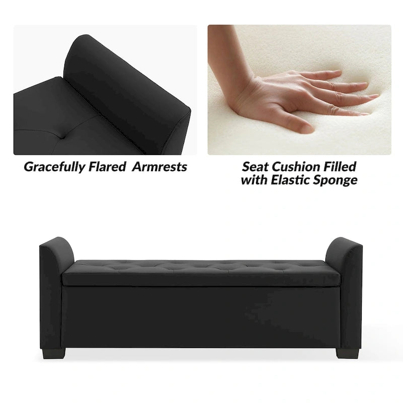 Traditional Tufted Storage Bench with Flared Arms - 57.75"W