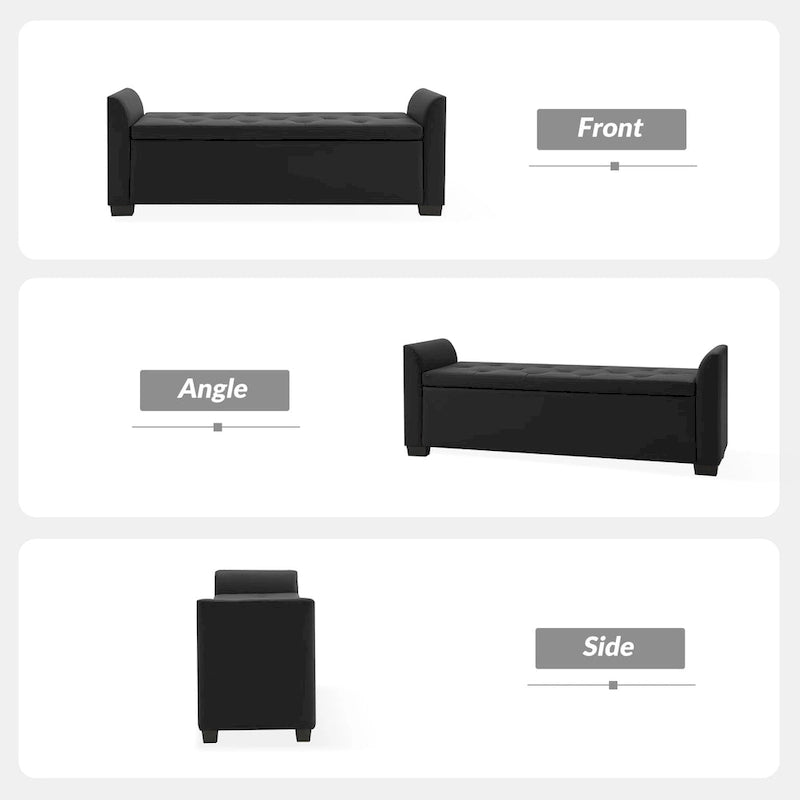 Traditional Tufted Storage Bench with Flared Arms - 57.75"W