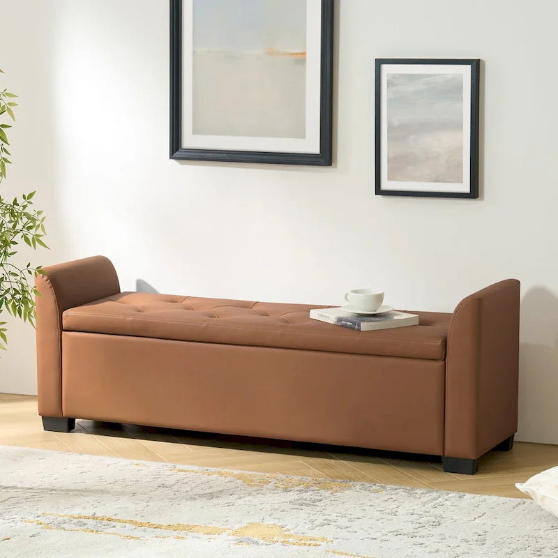 Traditional Tufted Storage Bench with Flared Arms - 57.75"W