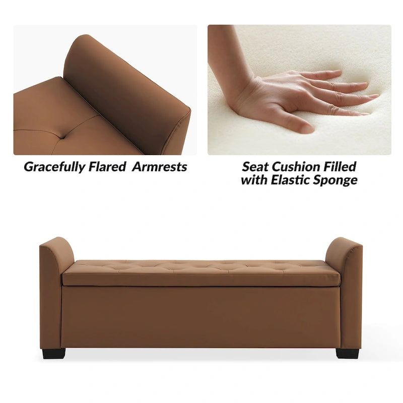 Traditional Tufted Storage Bench with Flared Arms - 57.75"W
