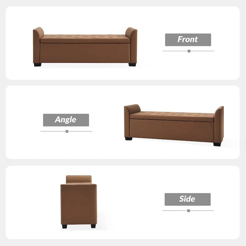 Traditional Tufted Storage Bench with Flared Arms - 57.75"W