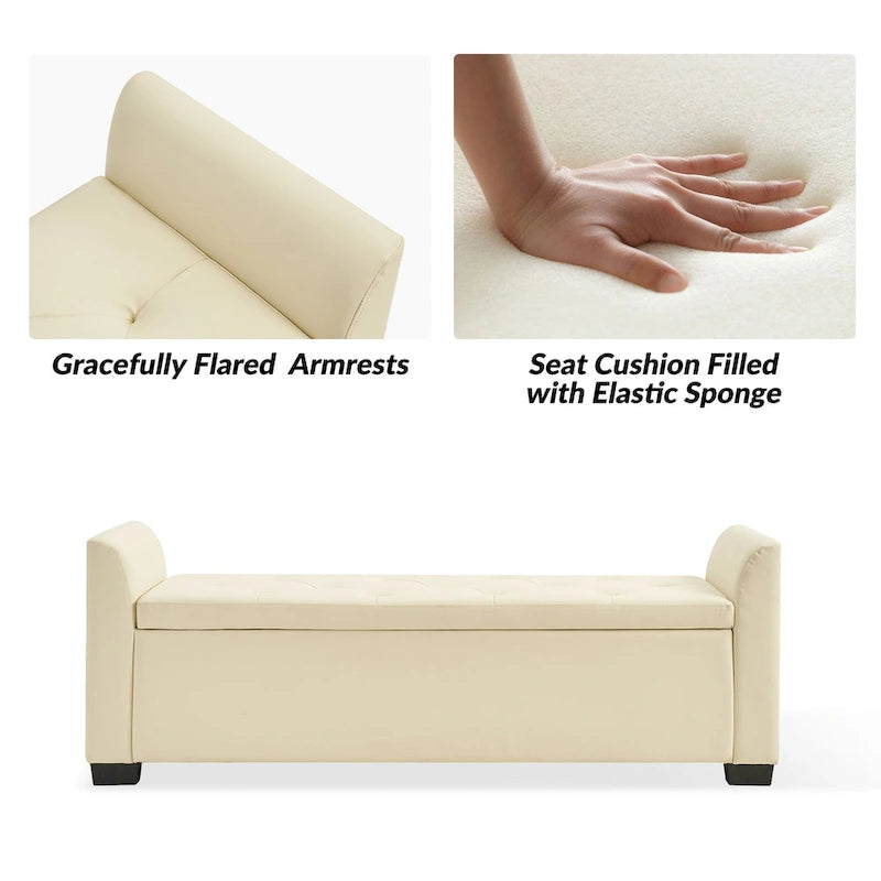 Traditional Tufted Storage Bench with Flared Arms - 57.75"W