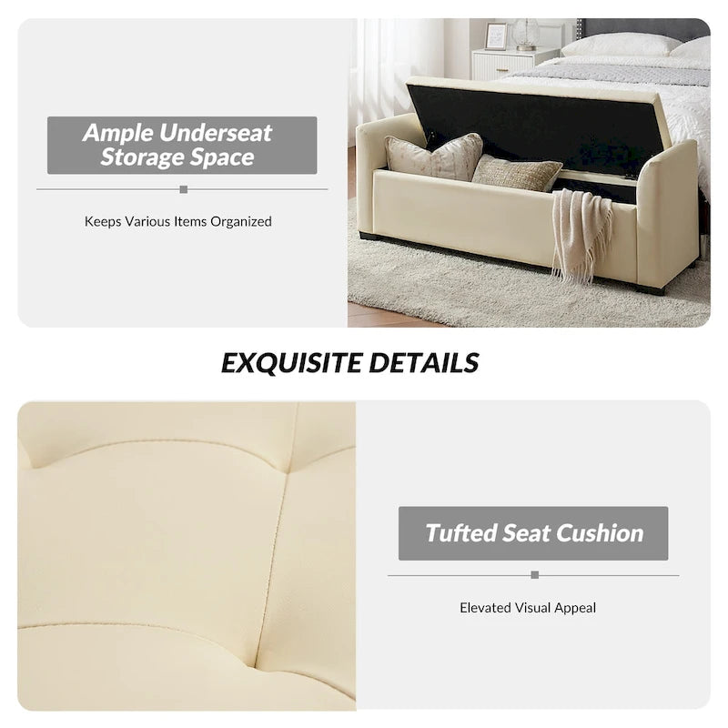 Traditional Tufted Storage Bench with Flared Arms - 57.75"W