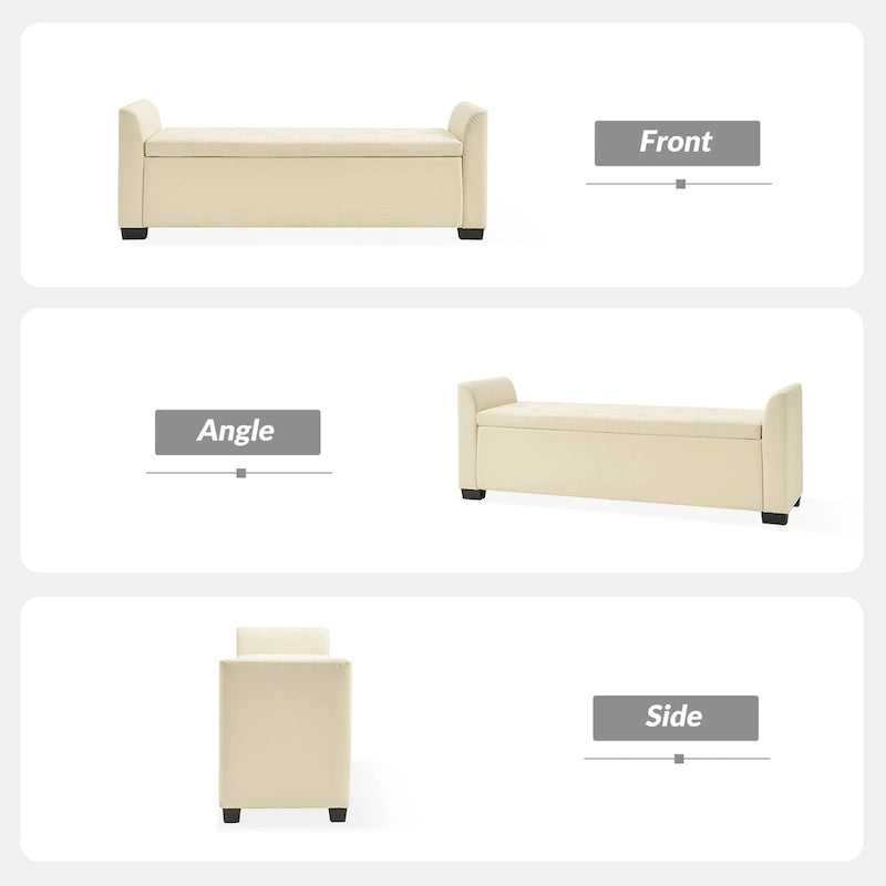 Traditional Tufted Storage Bench with Flared Arms - 57.75"W