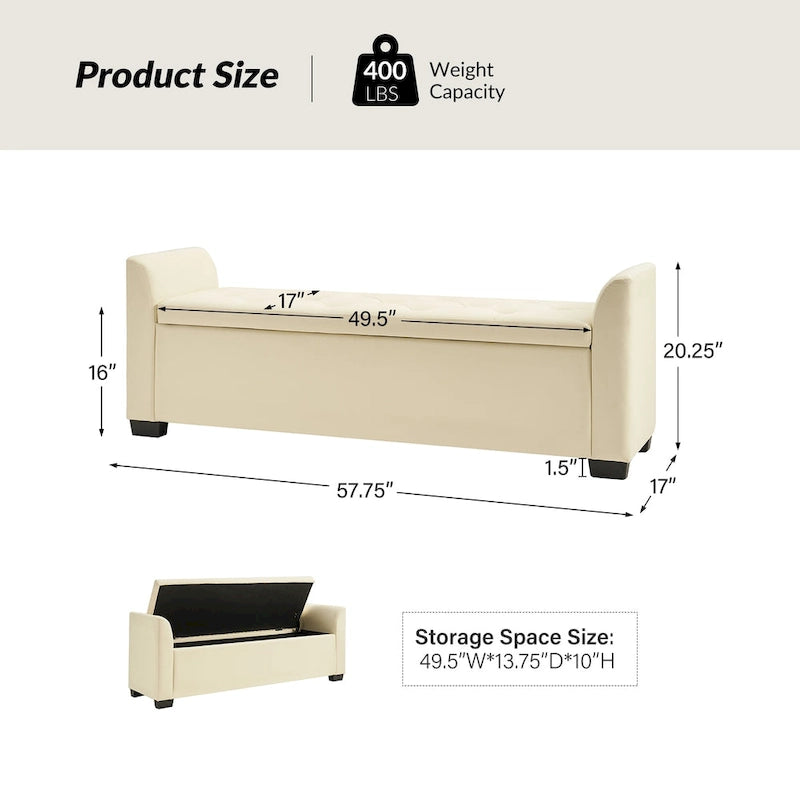 Traditional Tufted Storage Bench with Flared Arms - 57.75"W