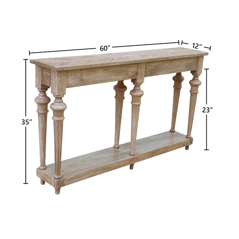 60-Inch Traditional Turned Leg Console Table - Mango Hardwood