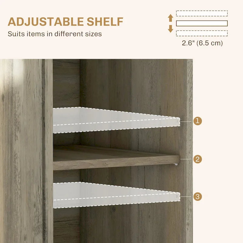 Sideboard Storage Cabinet with Solid Rubberwood Top and 3 Drawers - Distressed Light Grey