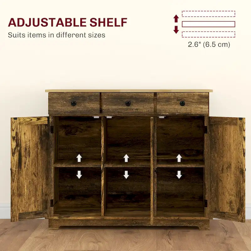 Sideboard Storage Cabinet with Solid Rubberwood Top and 3 Drawers - Distressed Light Grey