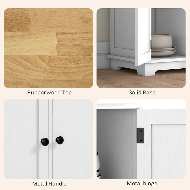 Sideboard Storage Cabinet with Solid Rubberwood Top and 3 Drawers - Distressed Light Grey