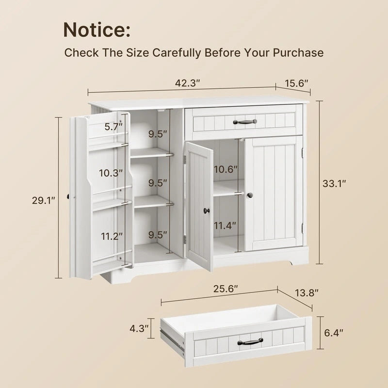 Buffet Cabinet Storage Sideboard, Kitchen Sideboard Storage Buffet Cabinet with Drawer and 3 Doors