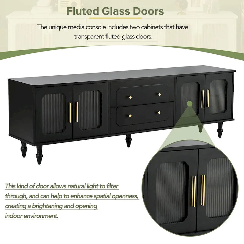Practical Media Console with 2 Drawers and Cabinets