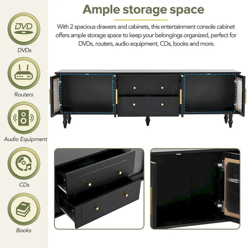 Practical Media Console with 2 Drawers and Cabinets