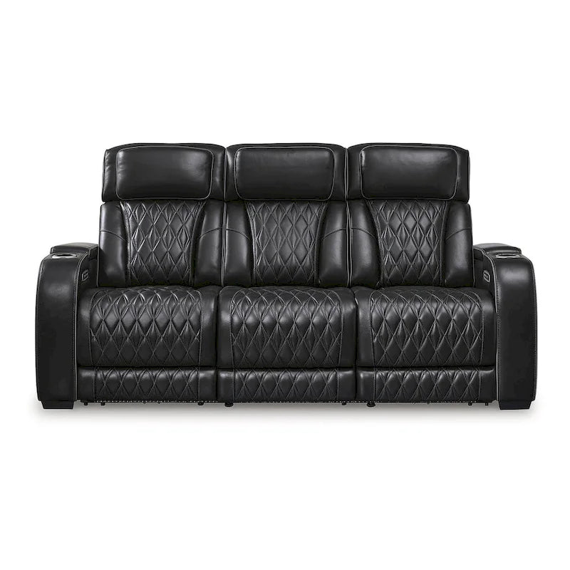 Black Power Reclining Sofa with Air Massage and Heated Seats - 86W x 38D x 44H