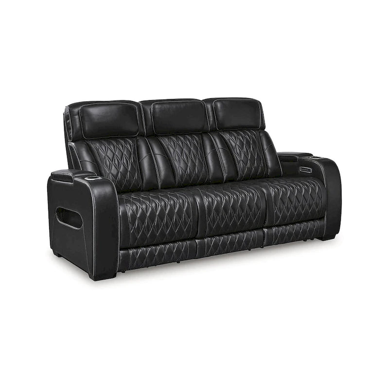 Black Power Reclining Sofa with Air Massage and Heated Seats - 86W x 38D x 44H