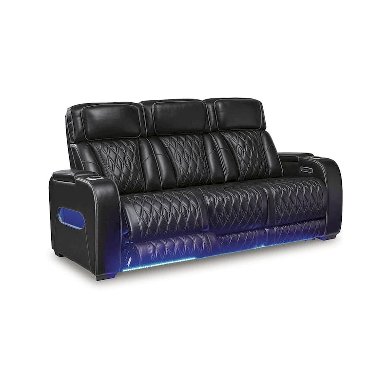 Black Power Reclining Sofa with Air Massage and Heated Seats - 86W x 38D x 44H