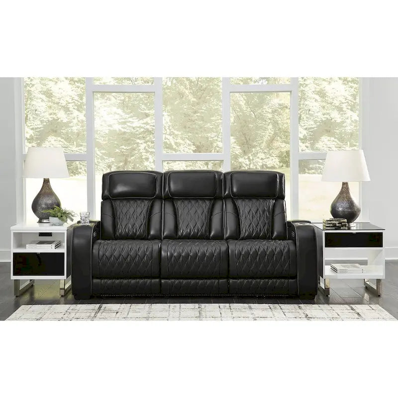 Black Power Reclining Sofa with Air Massage and Heated Seats - 86W x 38D x 44H