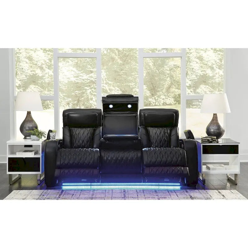 Black Power Reclining Sofa with Air Massage and Heated Seats - 86W x 38D x 44H