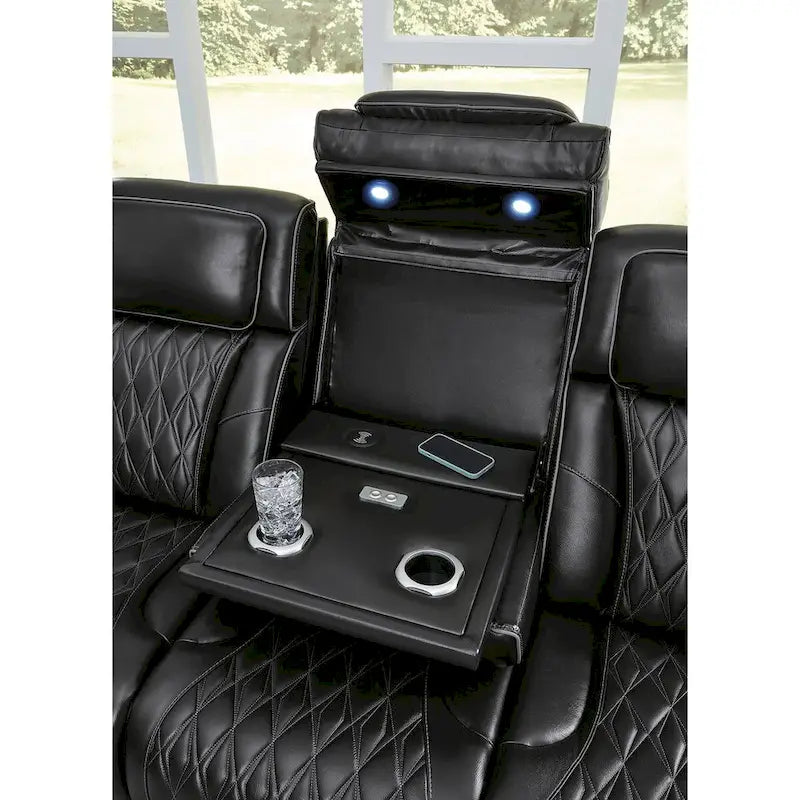 Black Power Reclining Sofa with Air Massage and Heated Seats - 86W x 38D x 44H