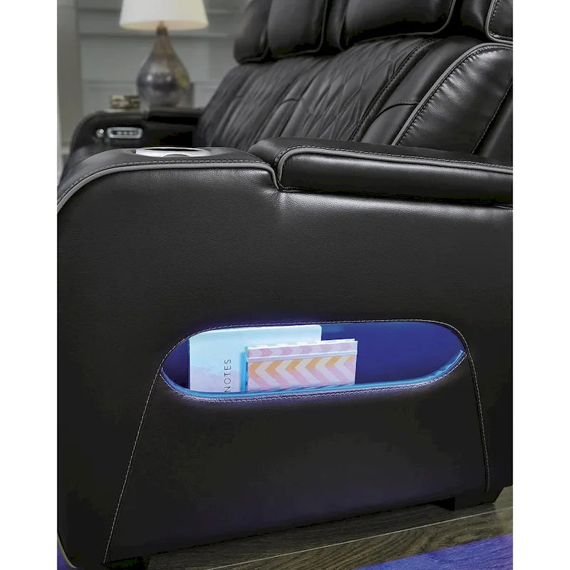Black Power Reclining Sofa with Air Massage and Heated Seats - 86W x 38D x 44H