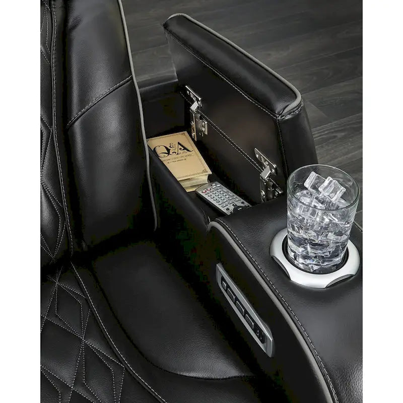 Black Power Reclining Sofa with Air Massage and Heated Seats - 86W x 38D x 44H
