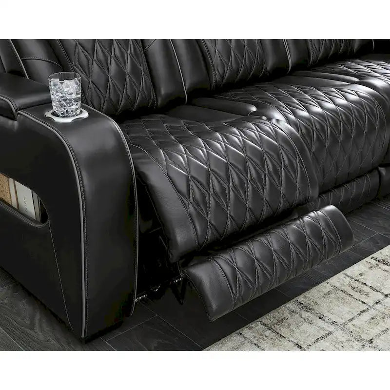 Black Power Reclining Sofa with Air Massage and Heated Seats - 86W x 38D x 44H