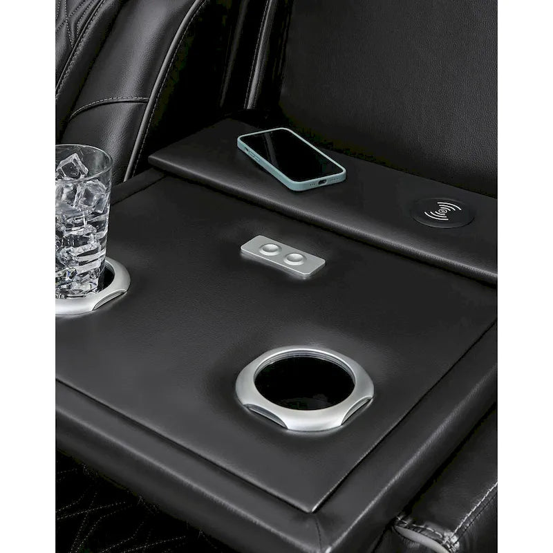 Black Power Reclining Sofa with Air Massage and Heated Seats - 86W x 38D x 44H