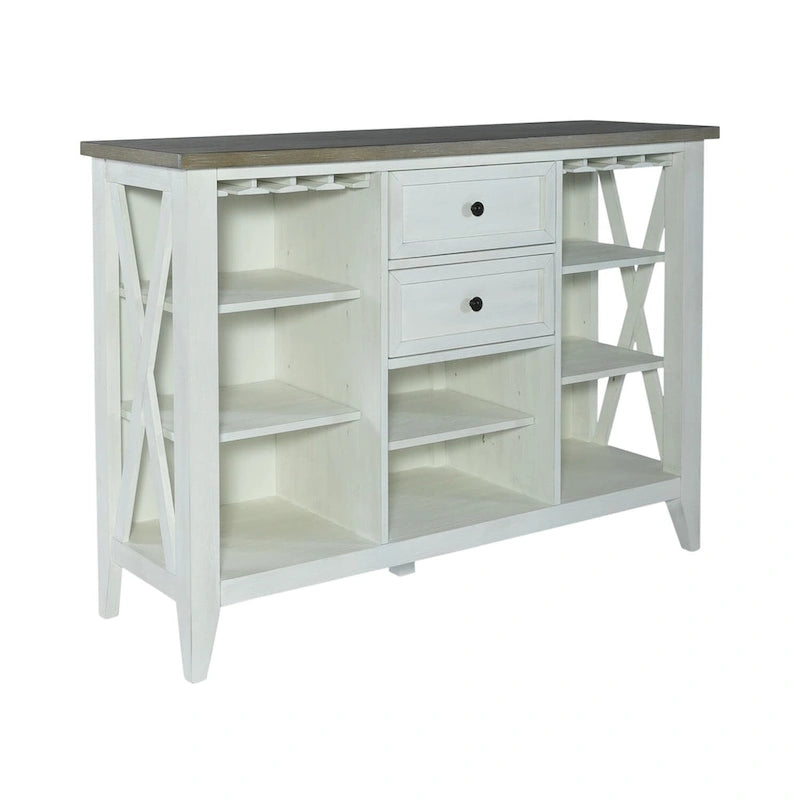 White Server with Stemware Rack and Adjustable Shelves