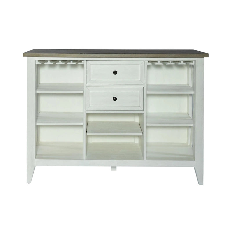 White Server with Stemware Rack and Adjustable Shelves