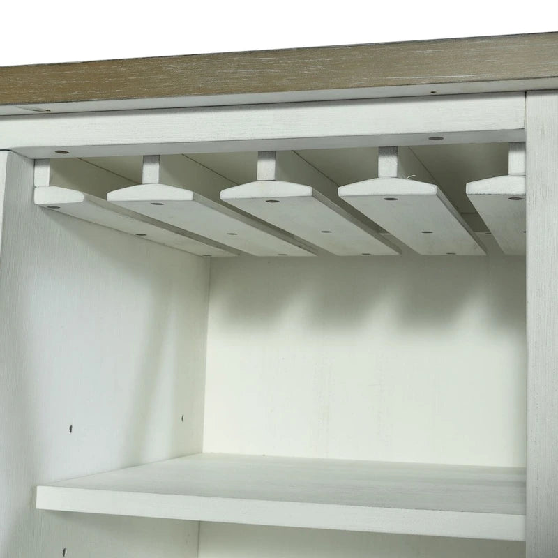 White Server with Stemware Rack and Adjustable Shelves