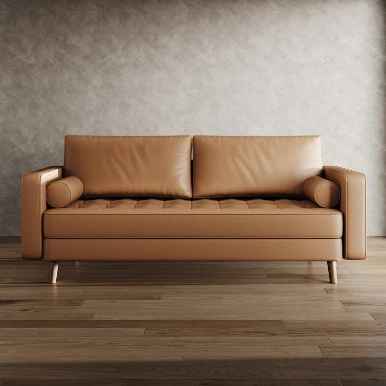 Stateside Upholstered Leather Square Arm Sofa Couch 70