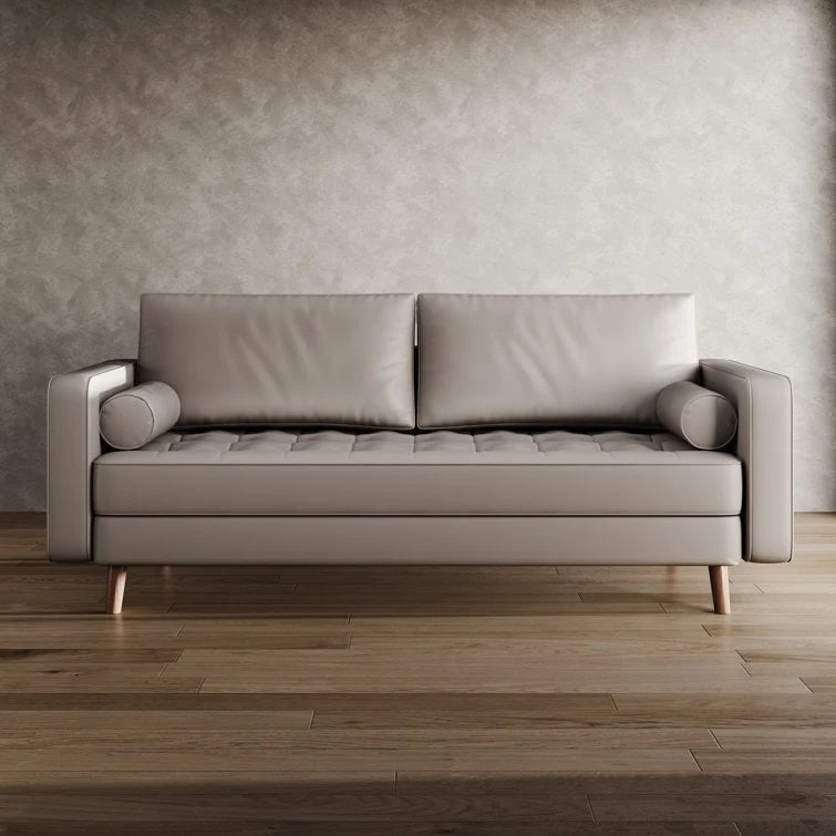 70" Tufted Faux Leather Square Arm Sofa with 2 Toss Pillows