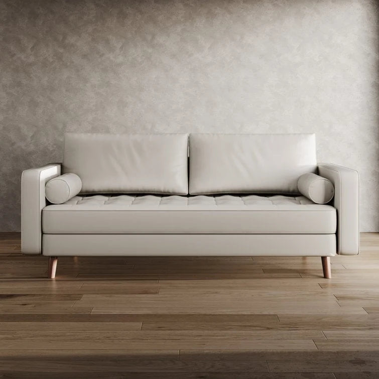 70" Tufted Faux Leather Square Arm Sofa with 2 Toss Pillows