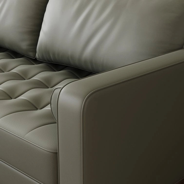 70" Tufted Faux Leather Square Arm Sofa with 2 Toss Pillows