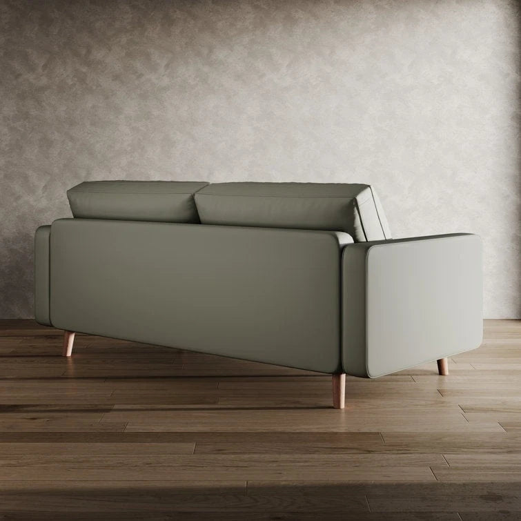 70" Tufted Faux Leather Square Arm Sofa with 2 Toss Pillows